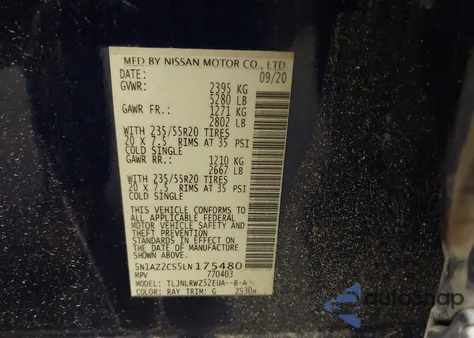 2020 Nissan Murano Sl Intelligent Awd from USA, damaged, VIN 5N1AZ2CS5LN175480